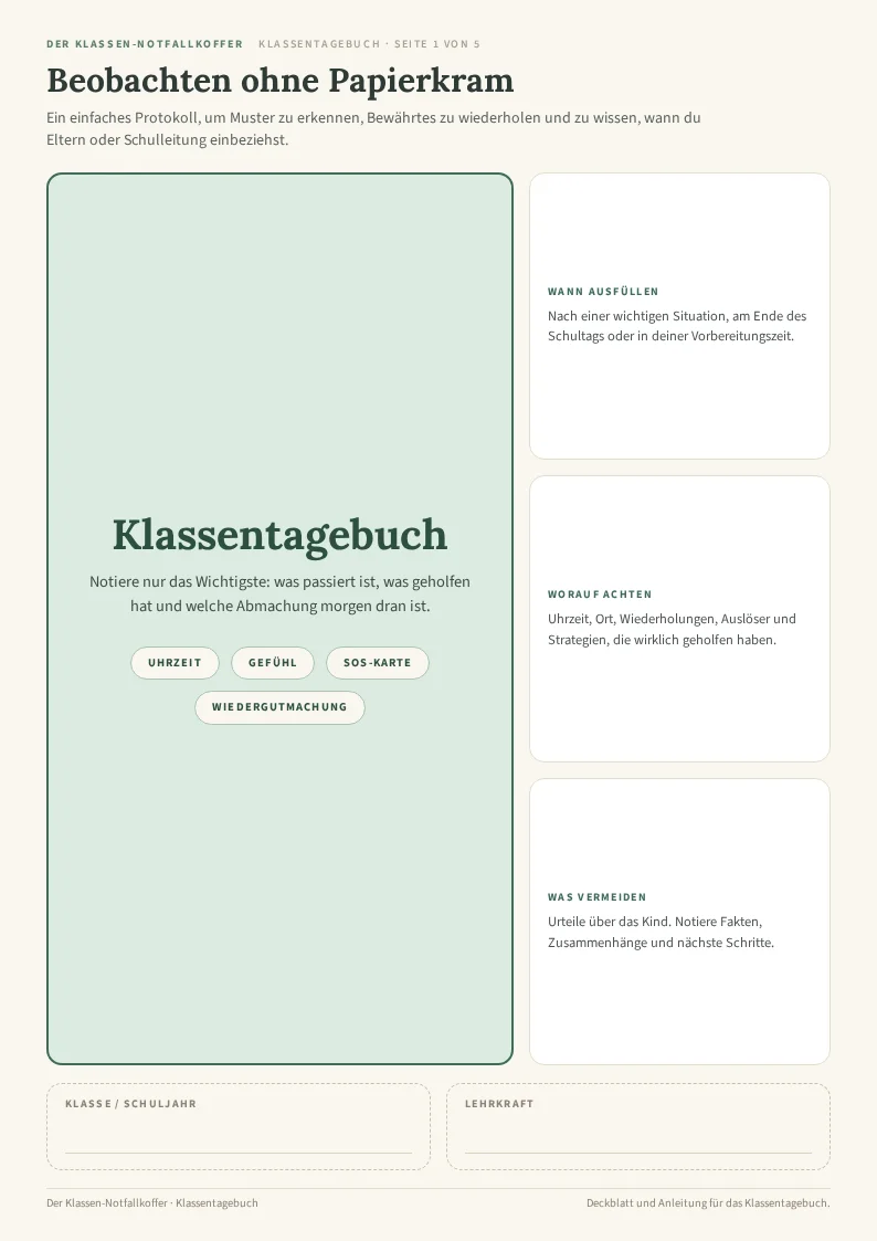 Echte Seite des Klassentagebuchs
